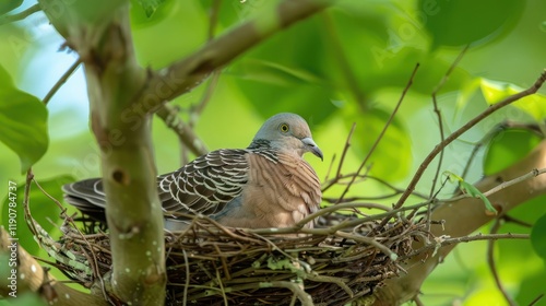 Zebra Dove (Geopelia striata) in Nest on tree photo