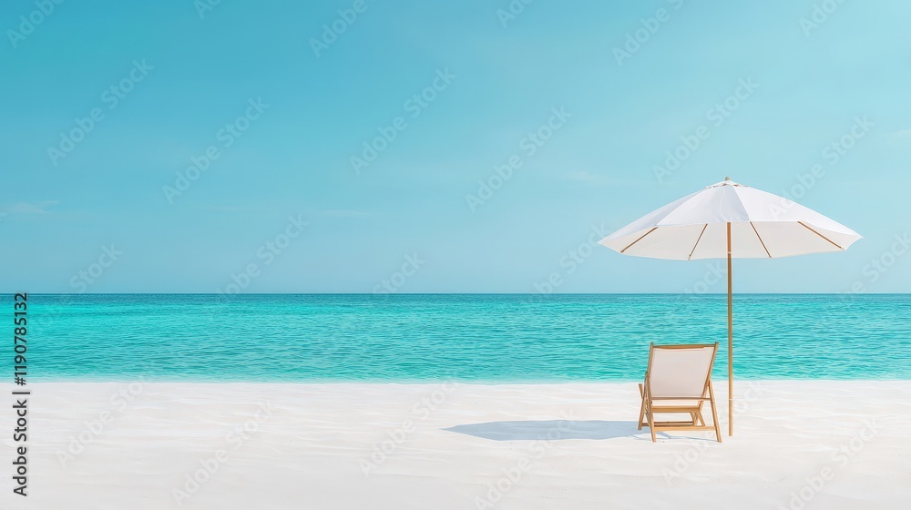 Serene Beach Scene with Umbrella and Chair Serene Beach Scene with Umbrella and Chair