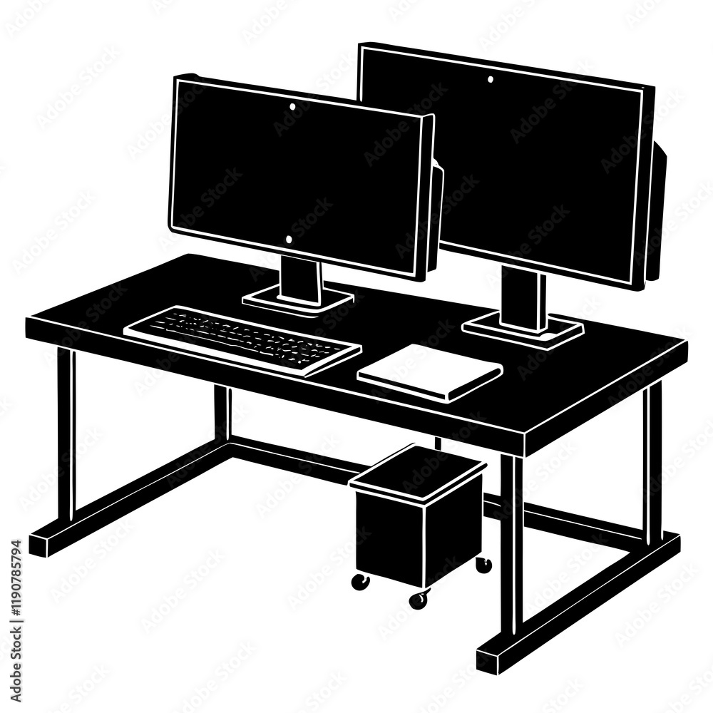 Fototapeta premium Modern Workspace with Dual Monitors and a Docking Station office laptop
