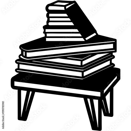 Stacked Desk Books Clean Work Flat Silhouette Clipart lay setup laptop