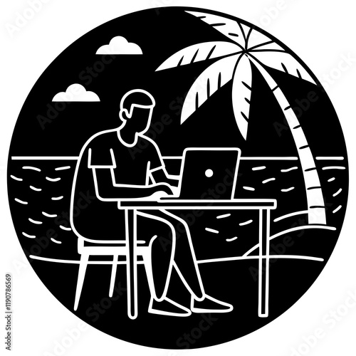 Tropical Freelance Life: Digital Nomad on a Remote Beach Escape ocean 