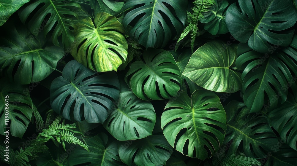 Tropical Greenery with Monstera Leaves. Generative AI Tropical Greenery with Monstera Leaves. Generative AI