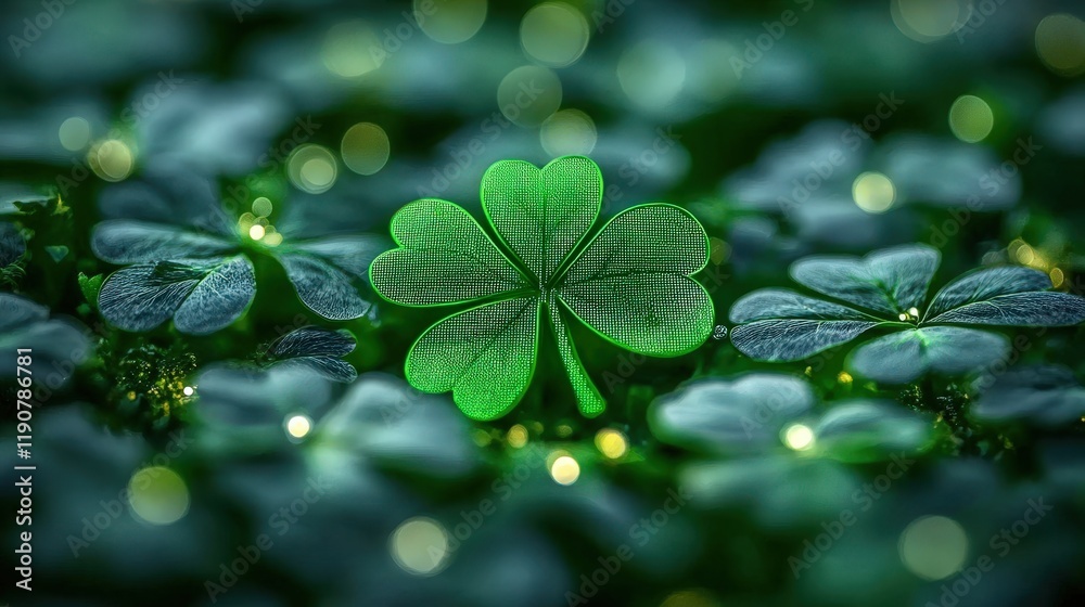 Vibrant Green Clover Leaf on a Radiant Background for St. Patrick's Day Celebrations and Themes of Luck and Prosperity