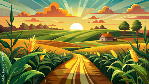 Iowa Cornfield Sunset - Golden Hour Landscape Photography