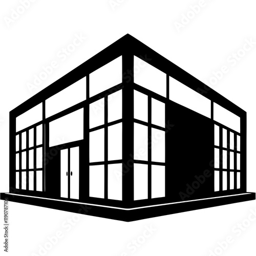 Coworking Space Scene Behind Glass remote work glass facade           