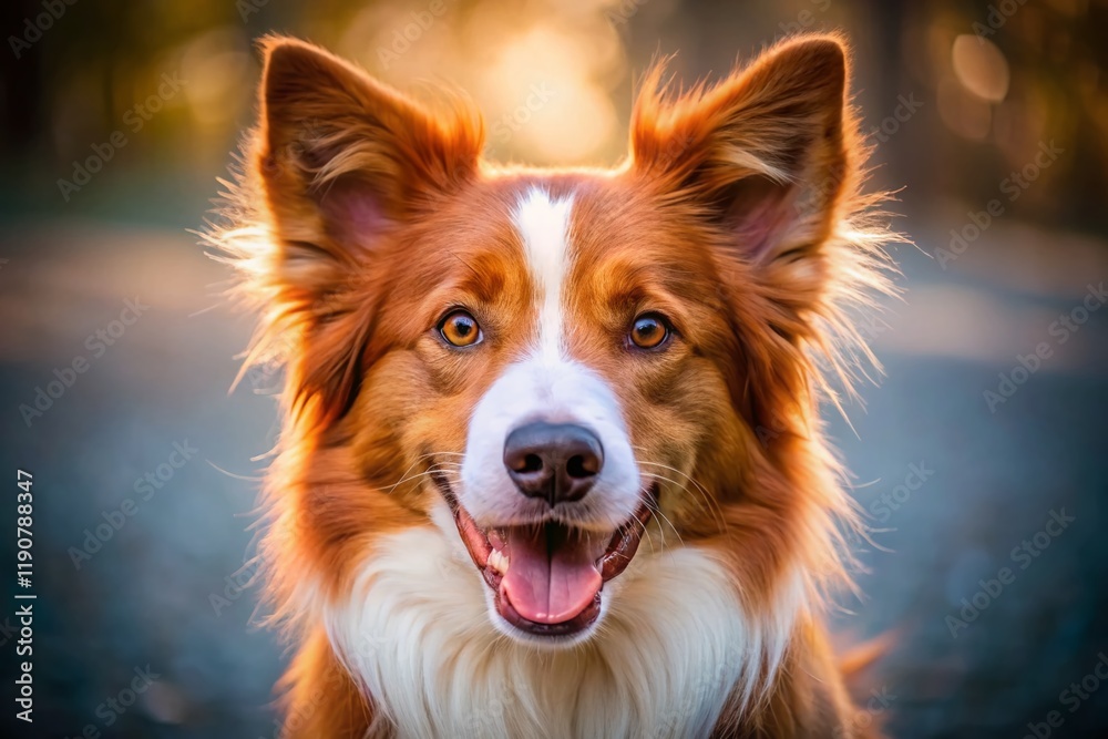 Happy Red Border Collie Dog Smiling, Left-Facing, Copy Space Happy Red Border Collie Dog Smiling, Left-Facing, Copy Space
