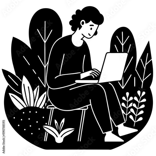 Silhouetted Remote Worker with Tablet in Garden Oasis startup freelance