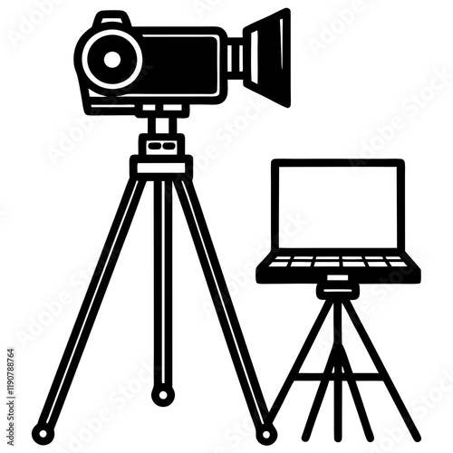 Professional Remote Work Setup with Webcam, Tripod, and Mic in        