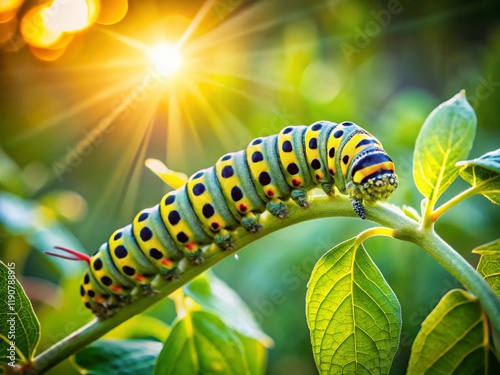 Spicebush Swallowtail Caterpillar Long Exposure, Michigan Garden, Late Summer photo