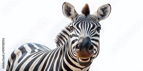 Happy Zebra Smiling, White Background Stock Photo