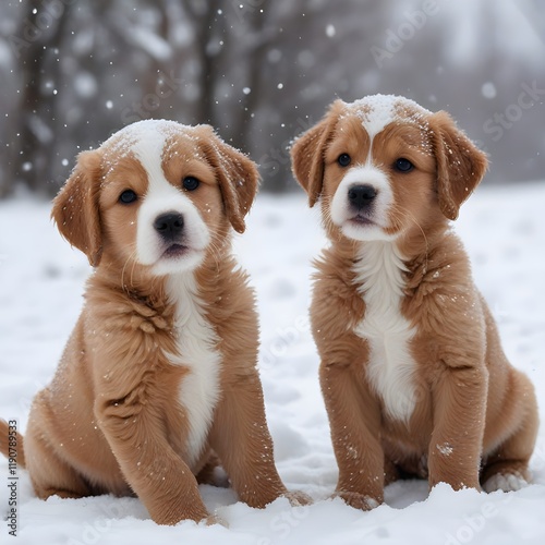 Two puppies in winter