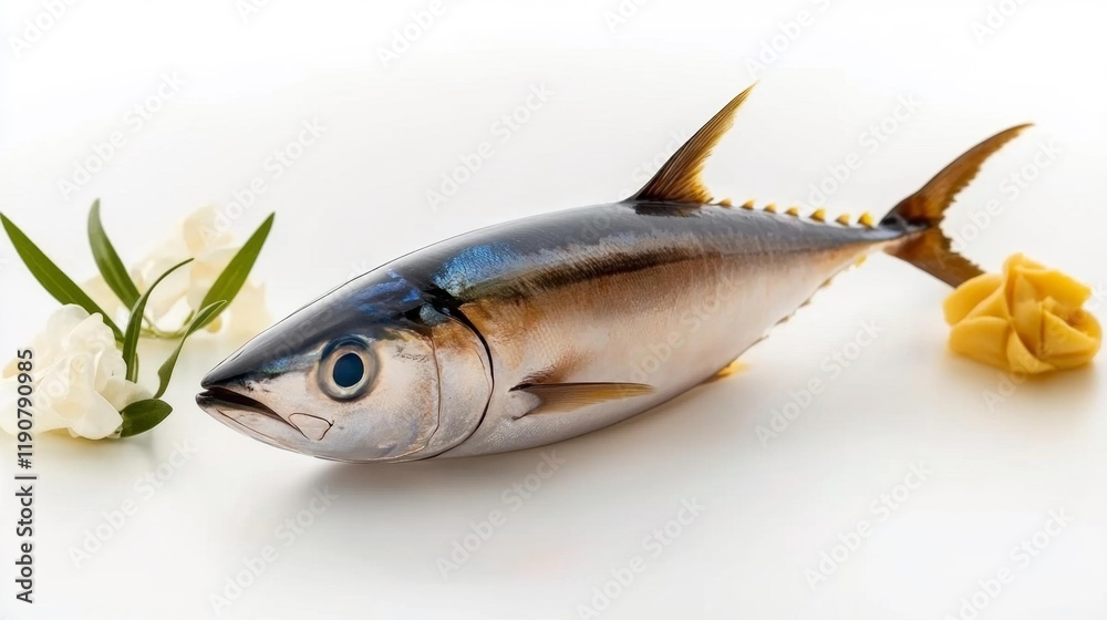 Yellowfin Tuna on a Clean White Background. Generative AI Yellowfin Tuna on a Clean White Background. Generative AI