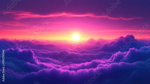 Vibrant sunset above purple cloudscape.