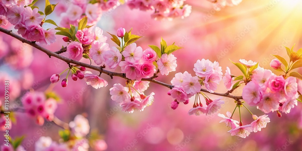 Spring Blossoms: Pink Cherry Tree in Full Bloom with Copy Space Spring Blossoms: Pink Cherry Tree in Full Bloom with Copy Space