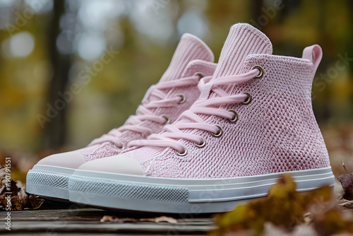 Wallpaper Mural Sporty pink knitted sneakers with a delicate feminine design, offering comfort and style for casual, everyday wear. Torontodigital.ca