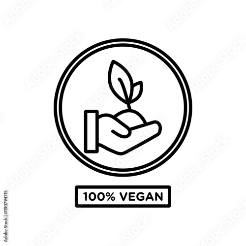 100% vegan icon vector outline logo sign