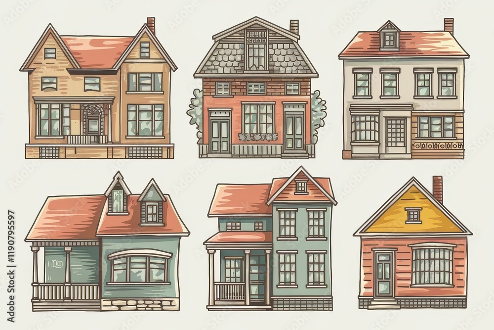 Fototapeta premium Collection of Six Different House Architectural Designs