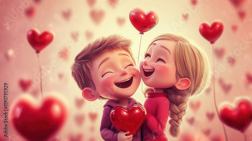 cute cuple boy and girl are happy on Valentine's Day 