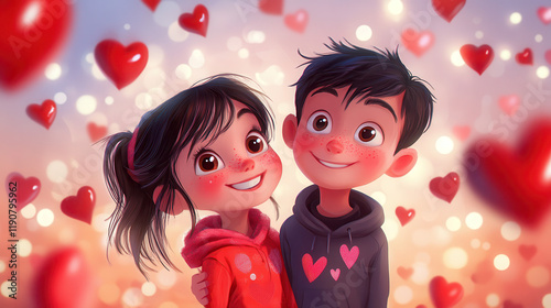 cute cuple boy and girl are happy on Valentine's 