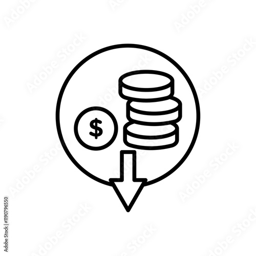 Cost reduction icon vector outline logo sign