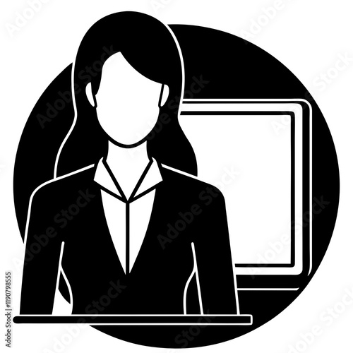 Working Remotely: Virtual Assistant on Video Call Vector Silhouette   