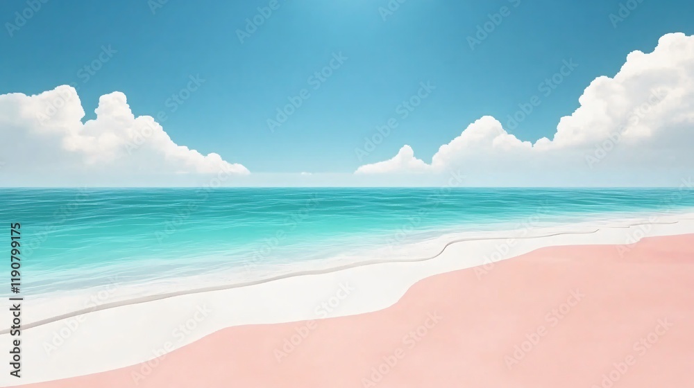 Obraz premium Serene Pink Beach Ocean Summer Seascape AI Art