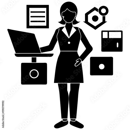 Virtual Assistant Content Creation Silhouette Flat Vector Remote Work 