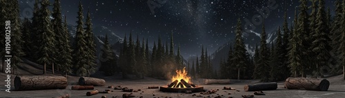 Serene Campfire Experience Beneath a Starry Sky in a Peaceful Forest Clearing
