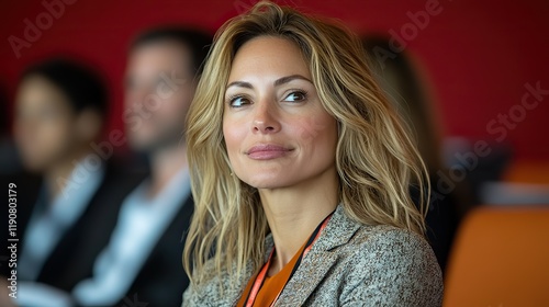People at a conference attentively listen to a speaker's lecture, engaging in a business and entrepreneurship setting