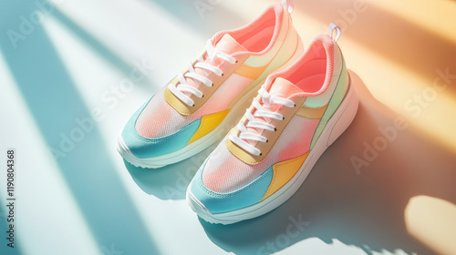 Sporty sneakers showcase urban setting product photography bright environment close-up view fashion concept
