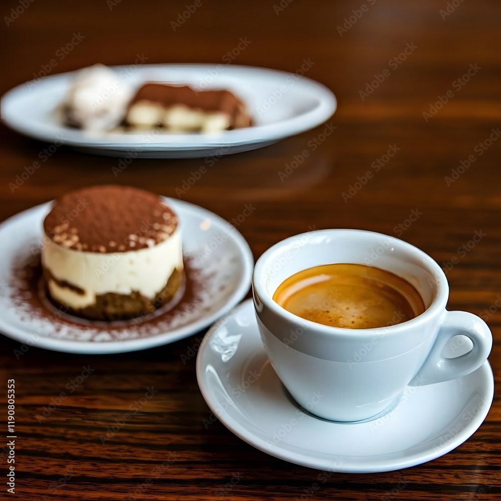 Italian espresso with a small serving of tiramisu, AI Generated