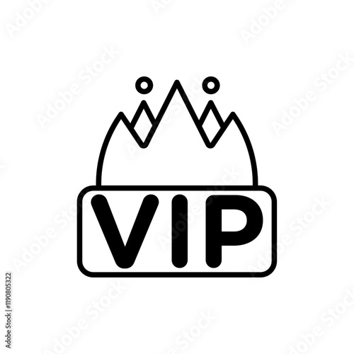 Vip text with crown icon vector outline logo sign