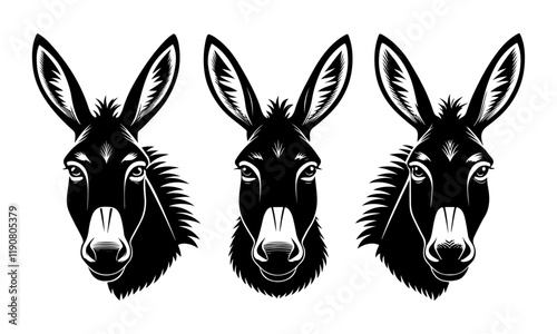 set of donkey head silhouettes vector
