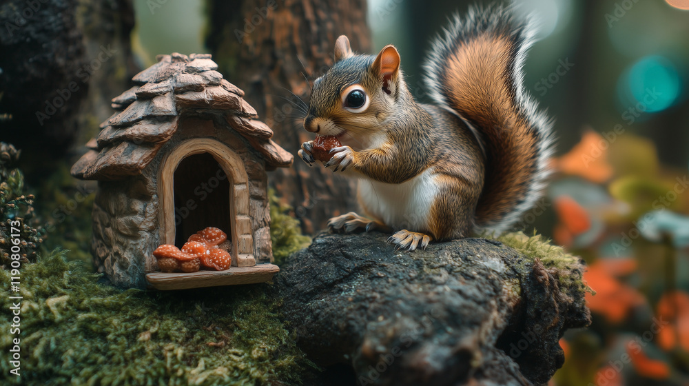 Fototapeta premium squirrel eating nuts in the forest