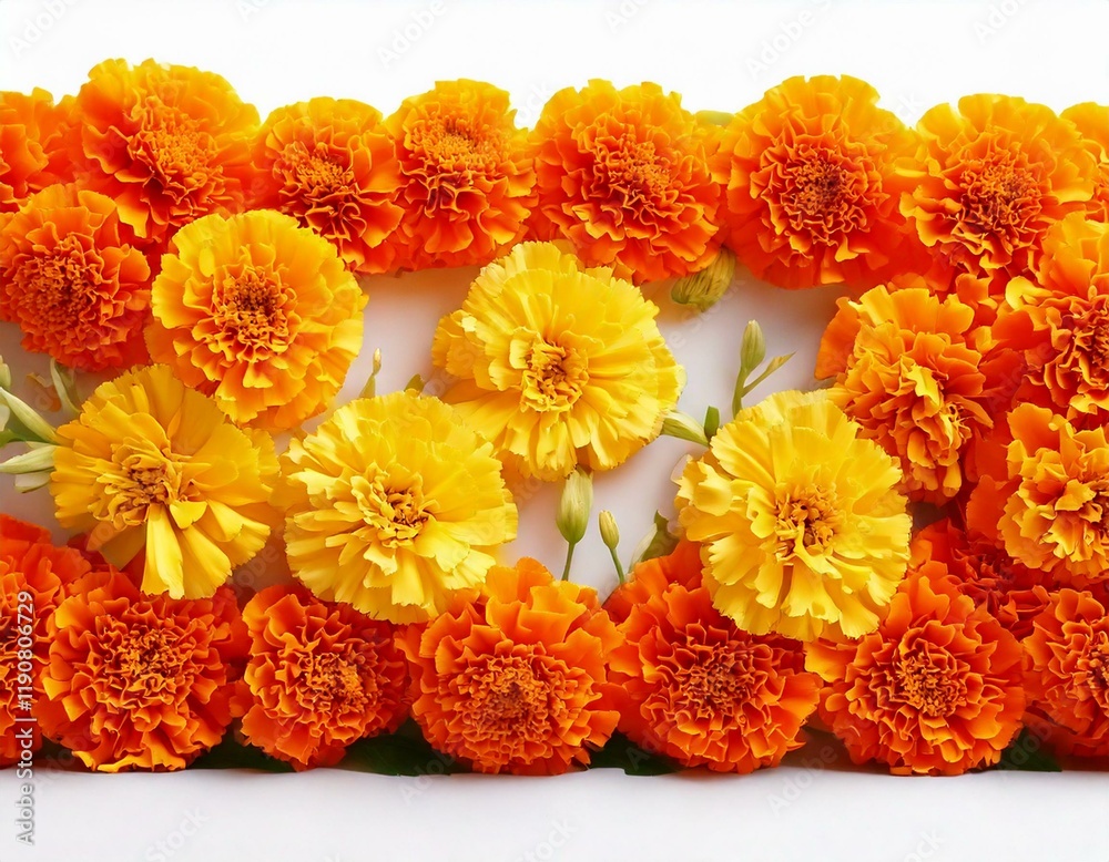 Marigold flower isolated on a white background. Decorative element for design Day of the Dead and Indian holidays. Flat lay Marigold flower isolated on a white background. Decorative element for design Day of the Dead and Indian holidays. Flat lay