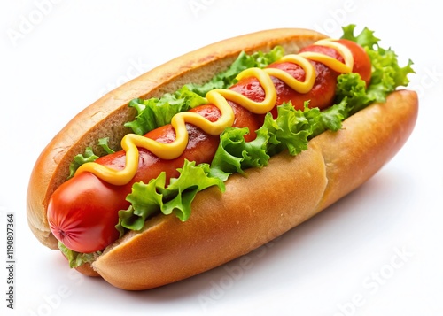 Isolated Hot Dog Panoramic Food Photography: Culinary Art White Background for Marketing & Design photo