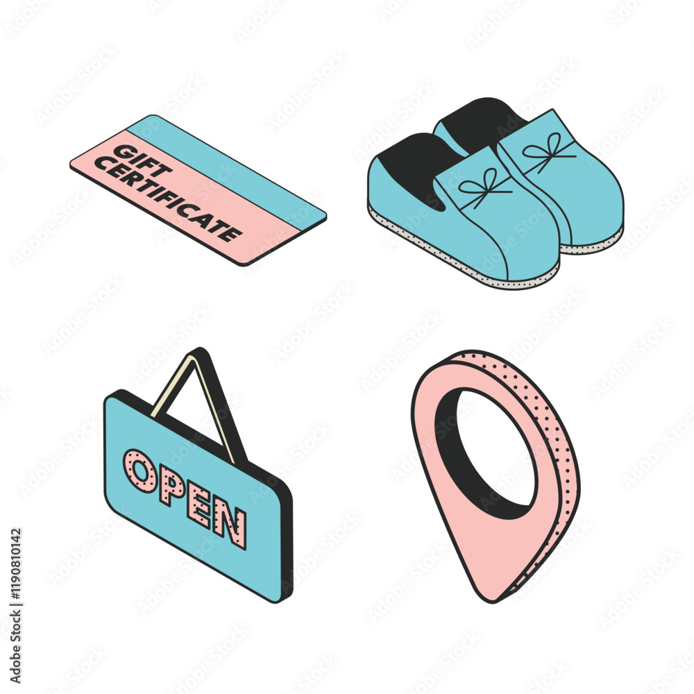 Sleek Isometric Business Scene with Clean Lined Cartoony Style for Retail Sleek Isometric Business Scene with Clean Lined Cartoony Style for Retail