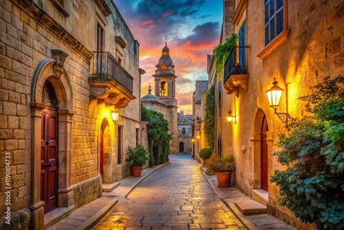 Surreal Mdina Malta: Golden Hour Streetscape, Fantasy Architecture
