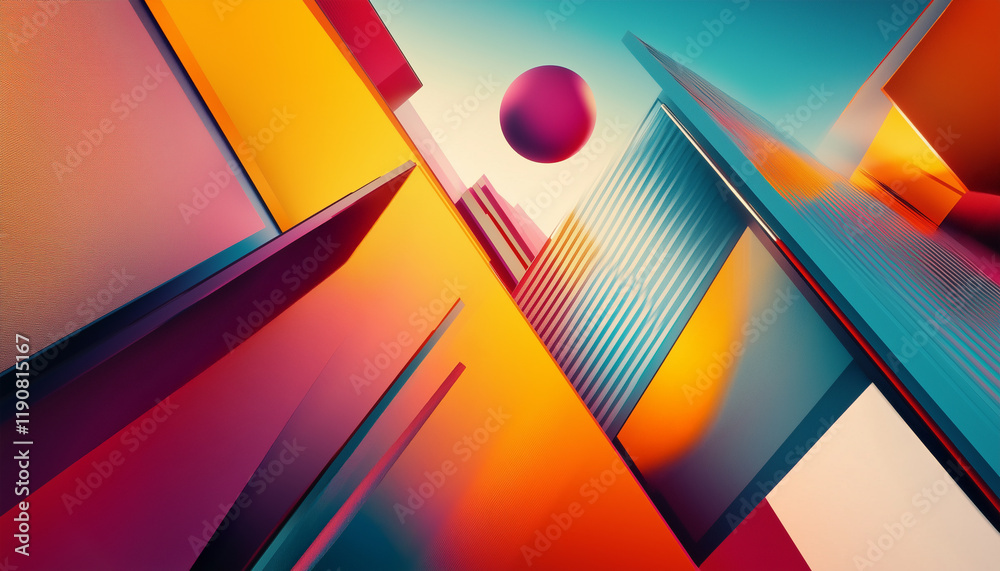 Fototapeta premium Abstract background with geometrical shapes in motion. 3D vibrant backdrop gradients for official use.