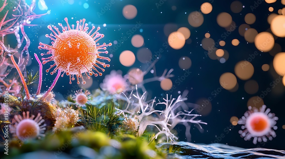 Obraz premium food safety inspection compliance. A vibrant underwater scene showcasing colorful microorganisms and corals illuminated by soft bokeh lights, creating a mesmerizing and lively atmosphere.