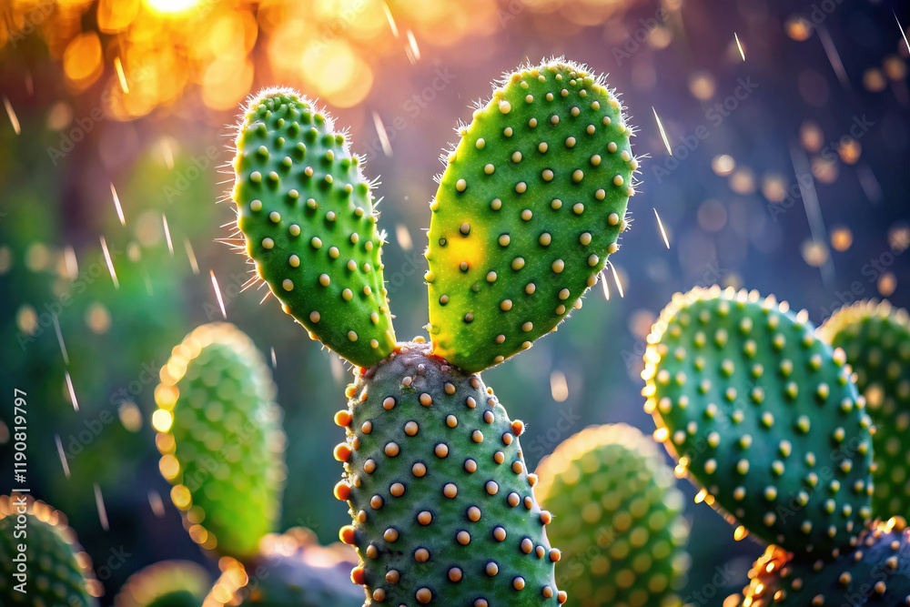Soft Focus Bunny Ears Cactus in Rain - Opuntia microdasys Stock Photo Soft Focus Bunny Ears Cactus in Rain - Opuntia microdasys Stock Photo