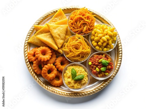 Top View Silhouette: Gujarati Fafda, Gathiya, Papdi & Jalebi Tea Time Snacks - PNG photo