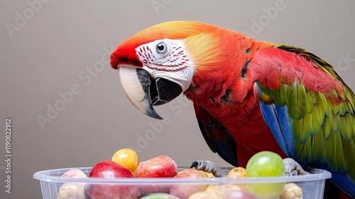 Green-Winged Macaw Close-Up with Vibrant Colors. Generative AI photo