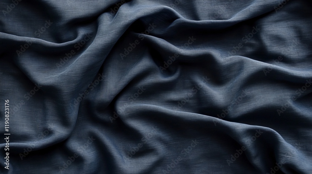 Fototapeta premium Draped Dark Blue Fabric Texture Background, Elegant Silk Cloth Waves