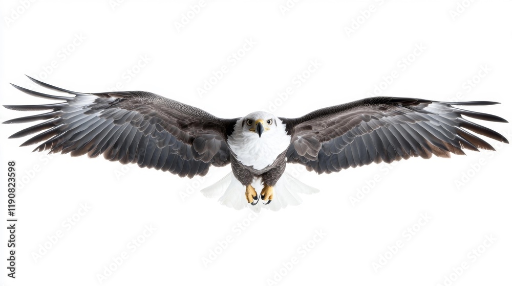 Obraz premium White-Bellied Sea Eagle in Flight Against a White Background. Generative AI