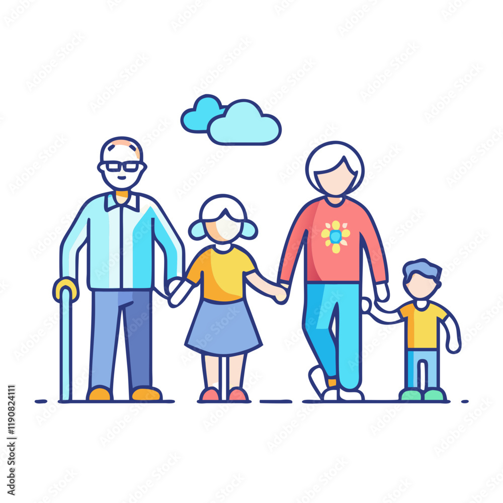 grandparents with grandchildren on a walk icon grandparents with grandchildren on a walk icon