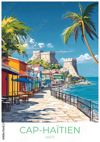 Cap-haïtien Haiti Travel Poster Flat Illustration Print Decor Gift Canvas Wall Art Gift photo