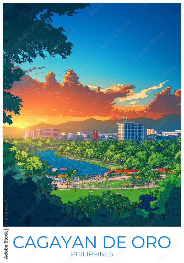 Fototapeta premium Cagayan de oro Philippines Travel Poster Flat Illustration Print Decor Gift Canvas Wall Art Gift