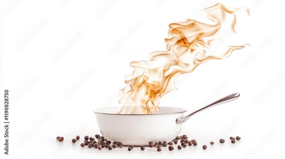 Flaming Kitchen Torch with Black Peppercorns. Generative AI Flaming Kitchen Torch with Black Peppercorns. Generative AI