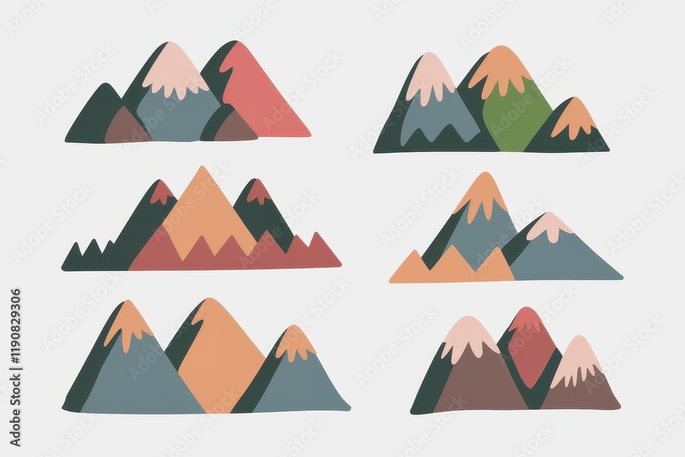 Six Colorful Stylized Mountain Range Illustrations Six Colorful Stylized Mountain Range Illustrations
